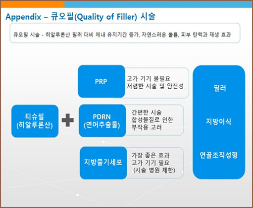큐오필시술 - 히알루론산 필러 대비 체내 유지기간 증가, 자연스러운 볼륨, 피부 탄력과 재생효과